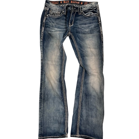 🎉HP! ❤️ Vintage Y2K Rock Revival Venus Sandblasted Bootcut Jeans Sz 32 - Picture 2 of 9